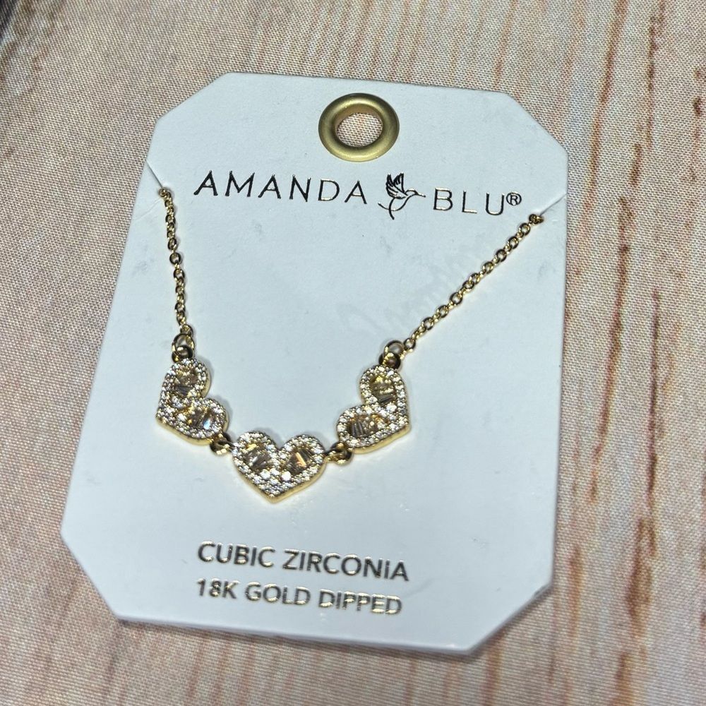 New Amanda Blu Gold Cubic Zirconia Triple Heart Necklace - Gold